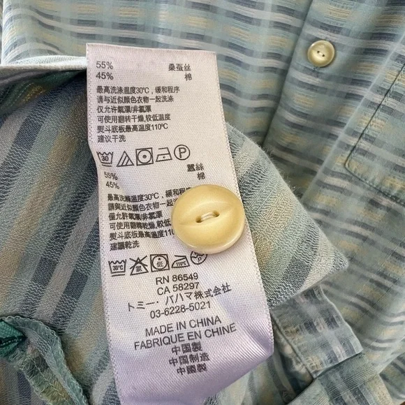 Tommy Bahama Silk Cotton Blend Shirt Pixel In Paradise Camp Shirt Blue Aloha Med - Picture 9 of 16